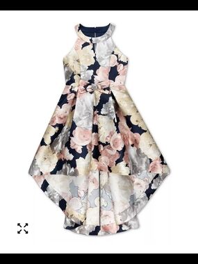 Speechless Navy Floral High-Low Dress with Pink & Cream Blooms